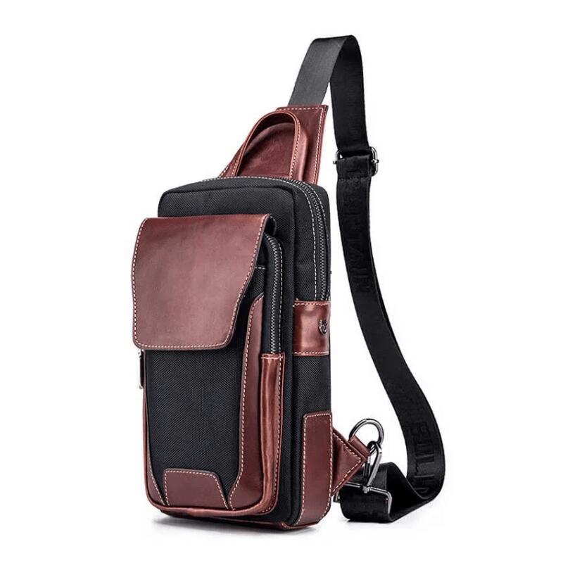 Men Chest Bag with Genuine Leather Business Shoulder