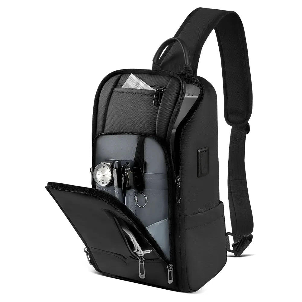 Men Crossbody Bag with USB Waterproof Travel Sling