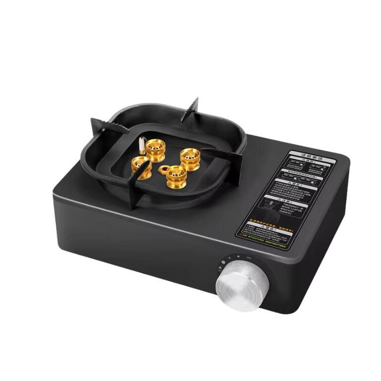 Portable tabletop camping gas stove with single burner and control knob