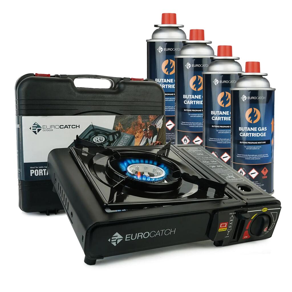 Gas Camping Stove - incl. 4 Gas Canisters - Portable Cooker - Carry Case