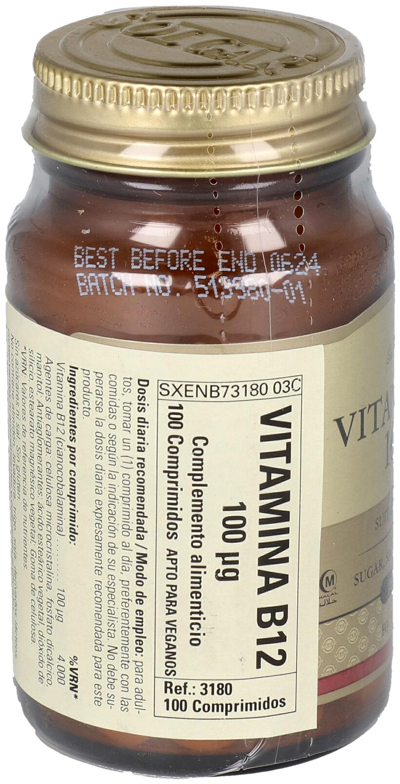 Vitamina B12 100 mcg 100 Comprimidos 3/3