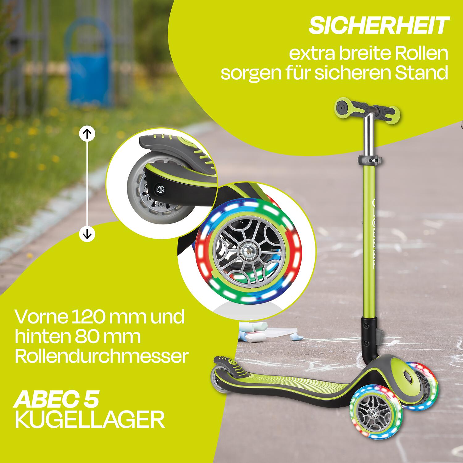 GLOBBER ELITE DELUXE LIGHTS lime grün, mit Leuchtrollen 3/7