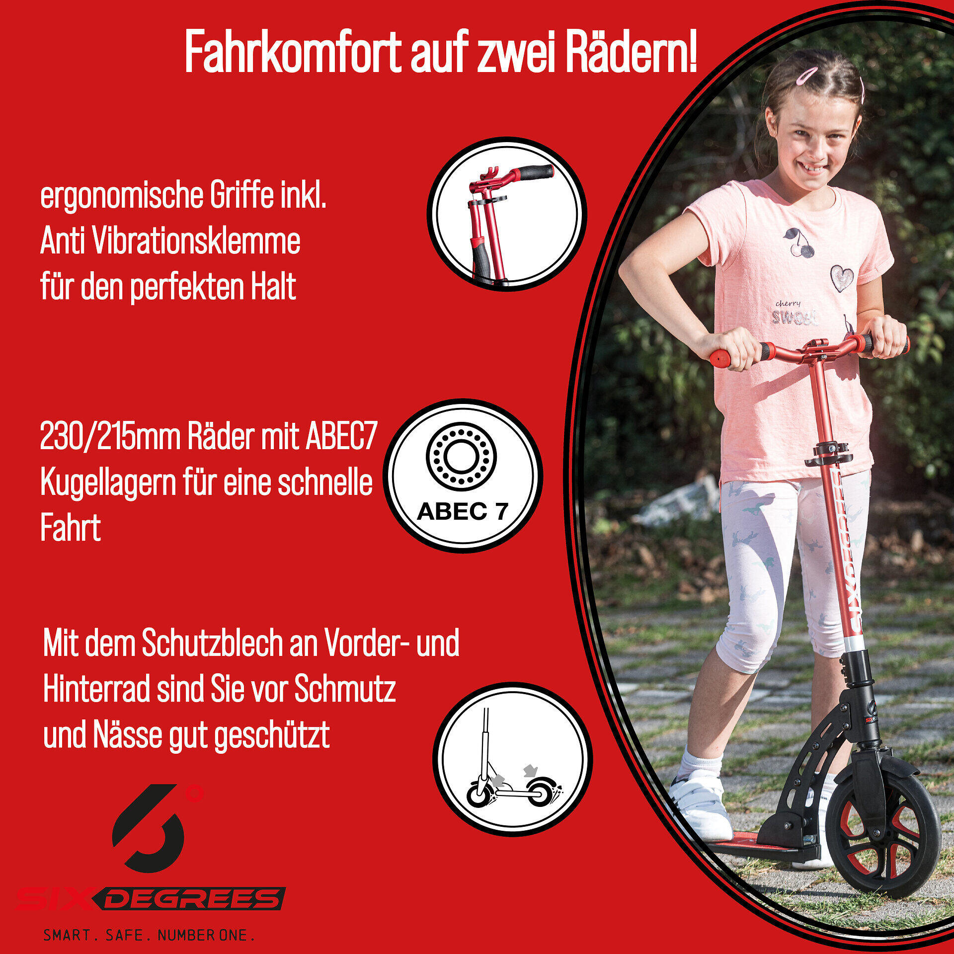 SIX DEGREES Aluminium Scooter 230/215 mm rot 3/7