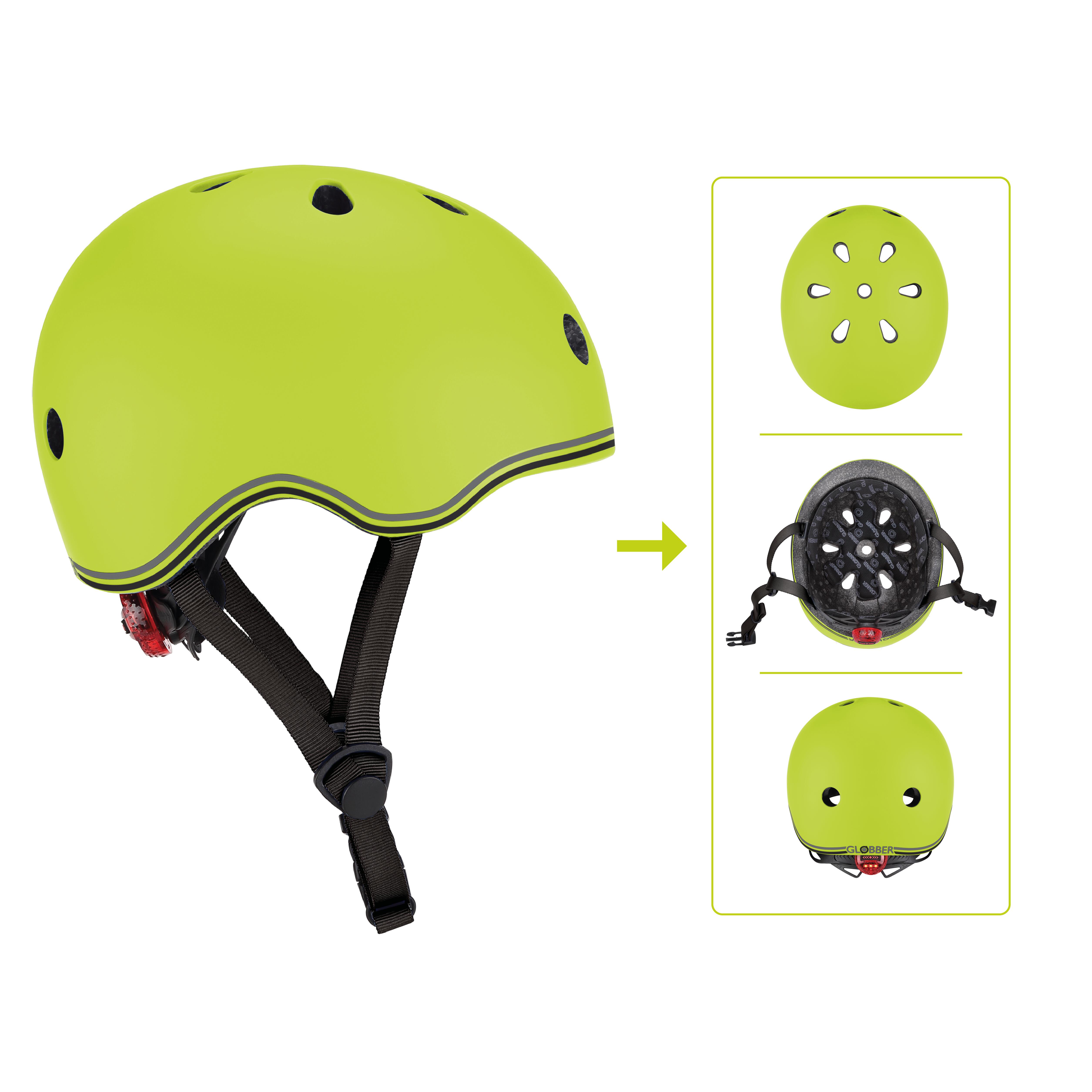 GLOBBER Casco GO UP Lights verde lima