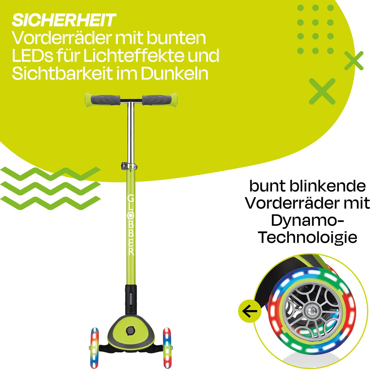 GLOBBER ELITE DELUXE LIGHTS lime grün, mit Leuchtrollen 2/7