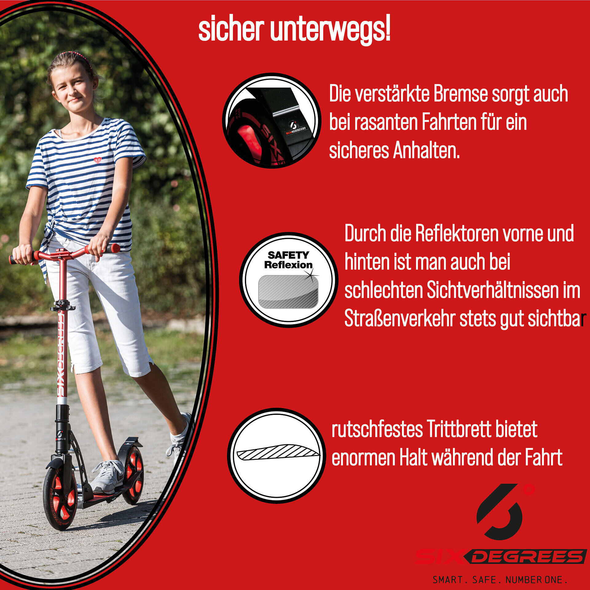 SIX DEGREES Aluminium Scooter 230/215 mm rot 5/7