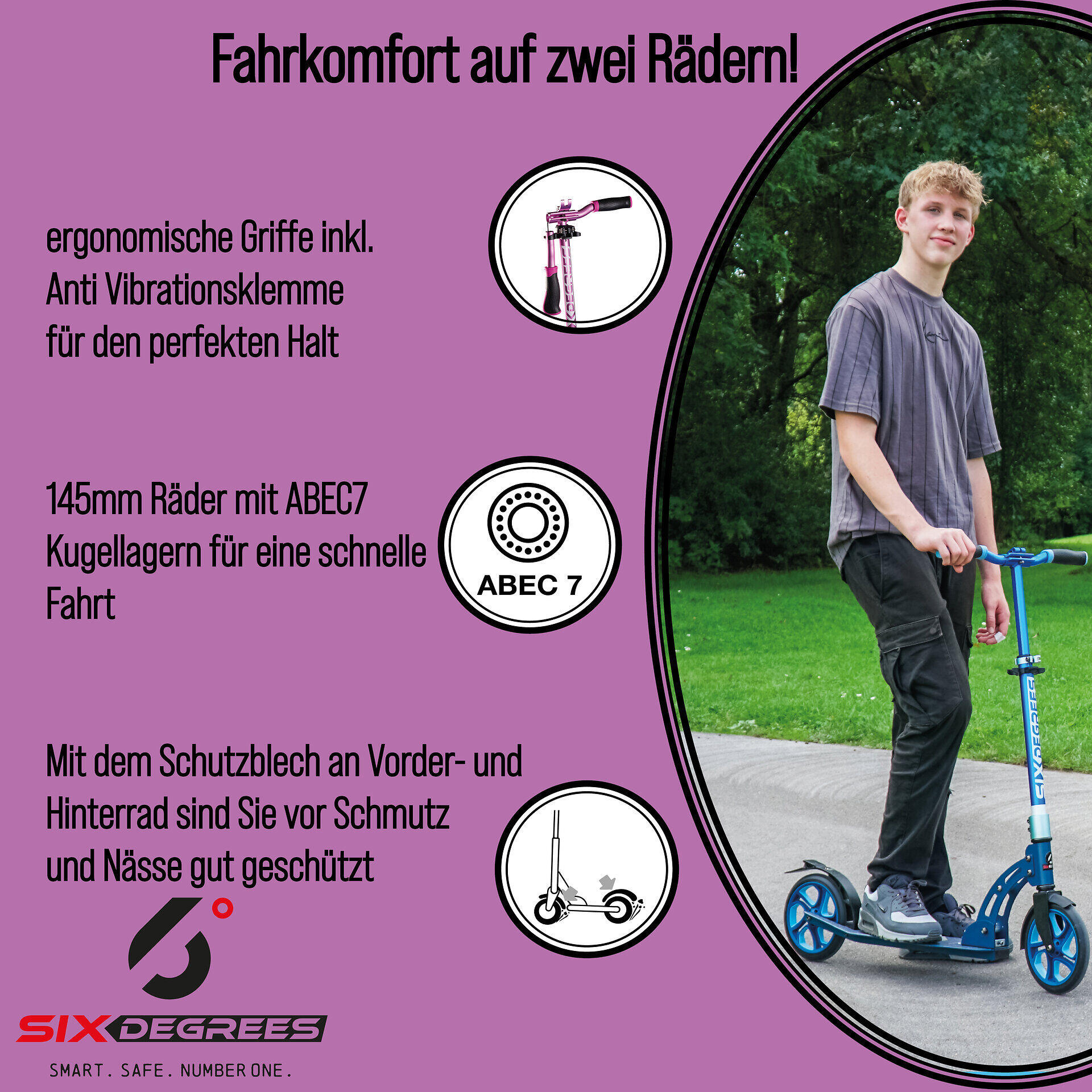 SIX DEGREES Aluminium Scooter Junior 145 mm pink 3/7