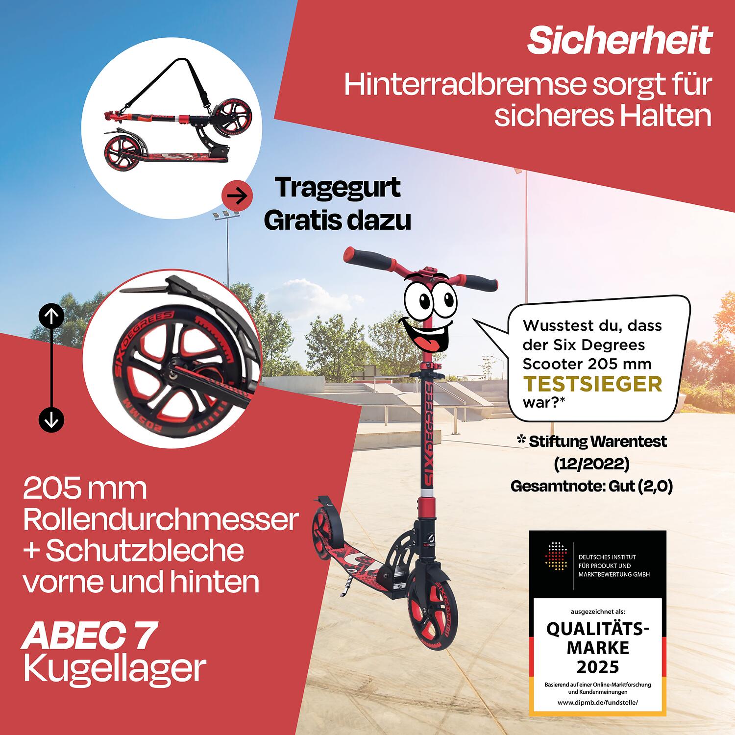 SIX DEGREES Aluminium Scooter 205 mm racing red 2/7