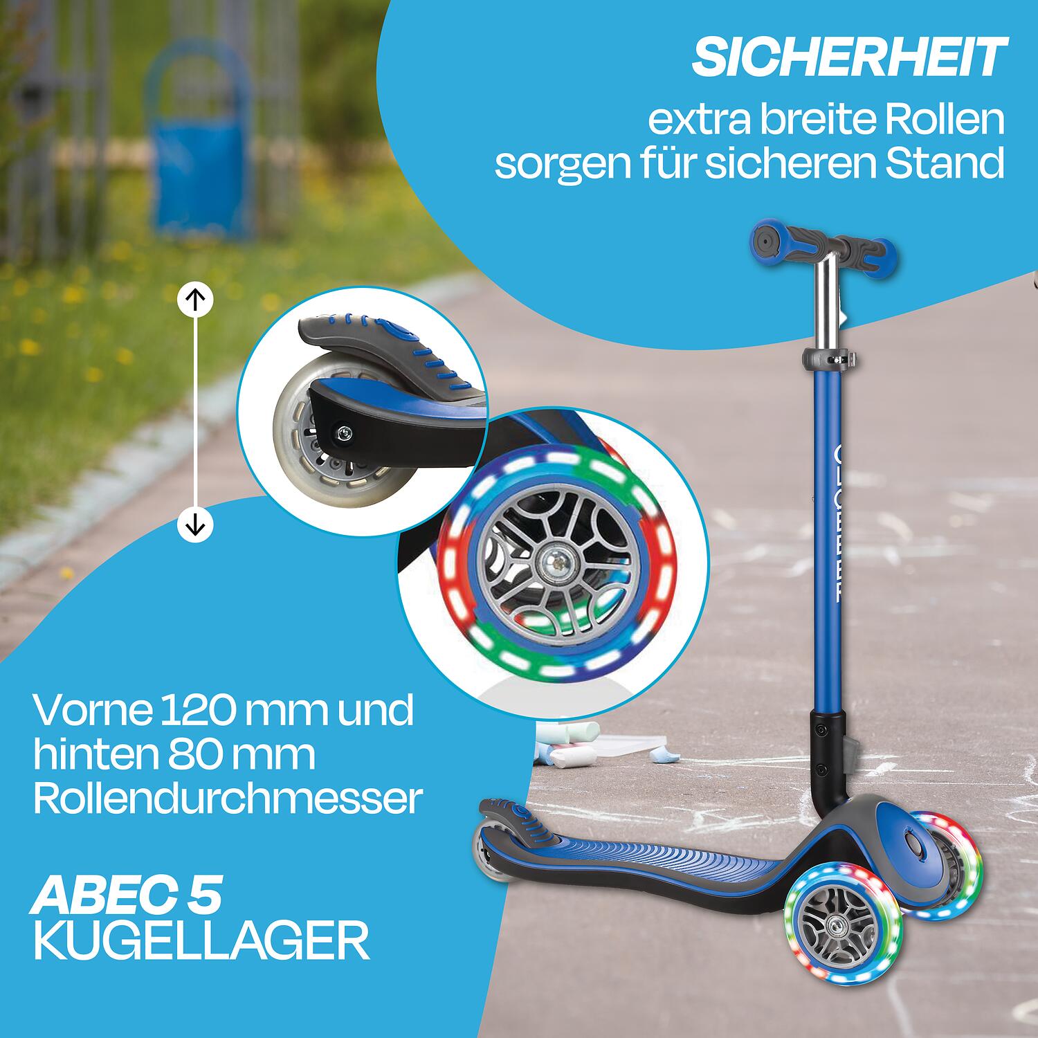 GLOBBER ELITE DELUXE LIGHTS dunkelblau, mit Leuchtrollen 3/7