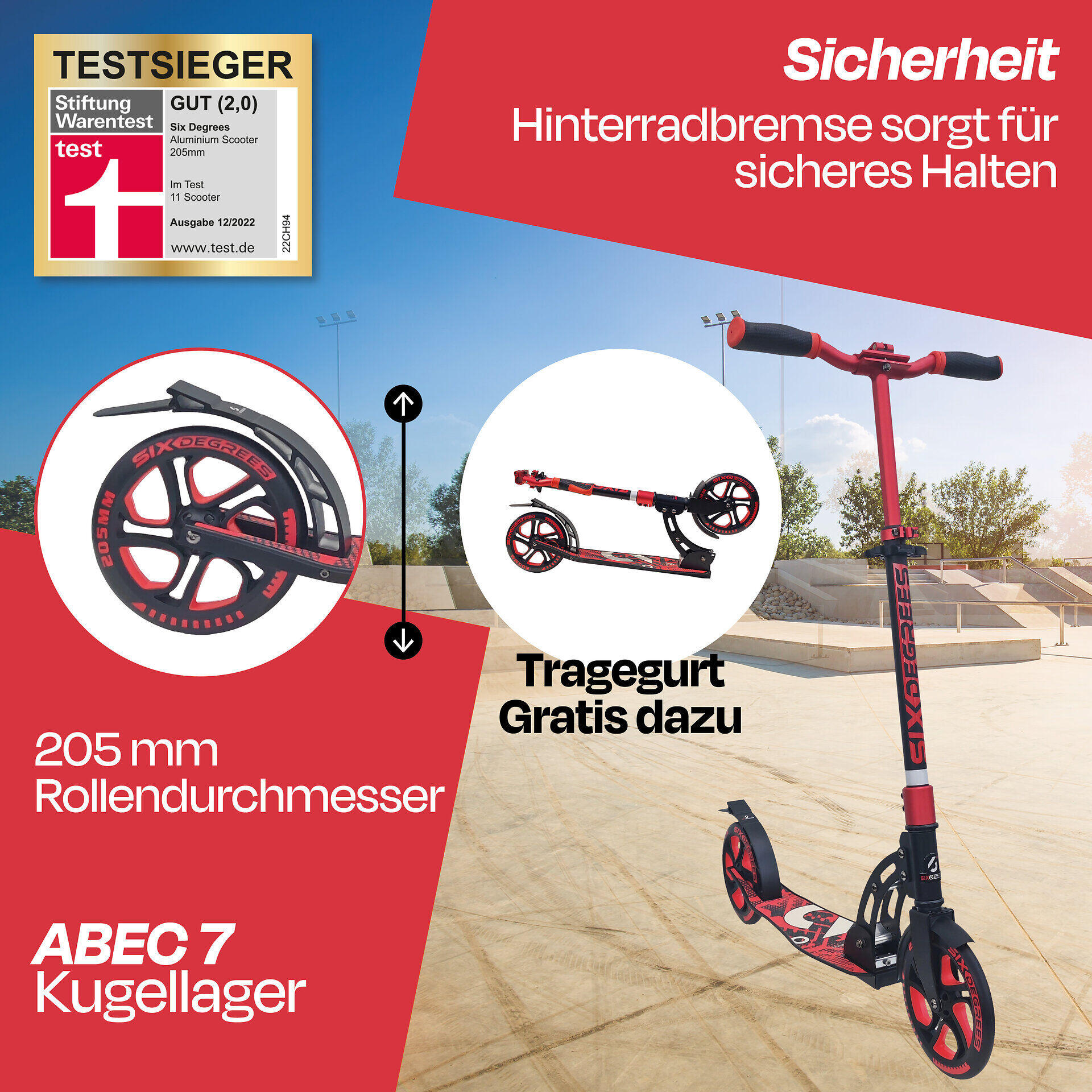 SIX DEGREES Aluminium Scooter 205 mm racing red 7/7