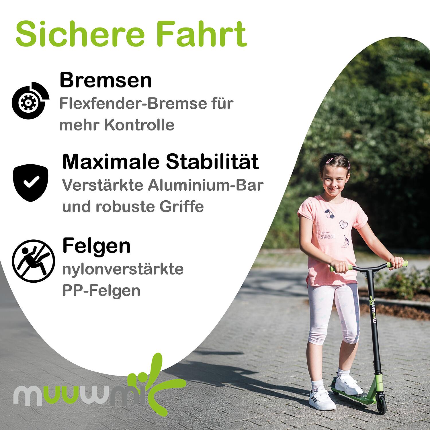 Muuwmi stuntstep Junior zwart/groen 3/7