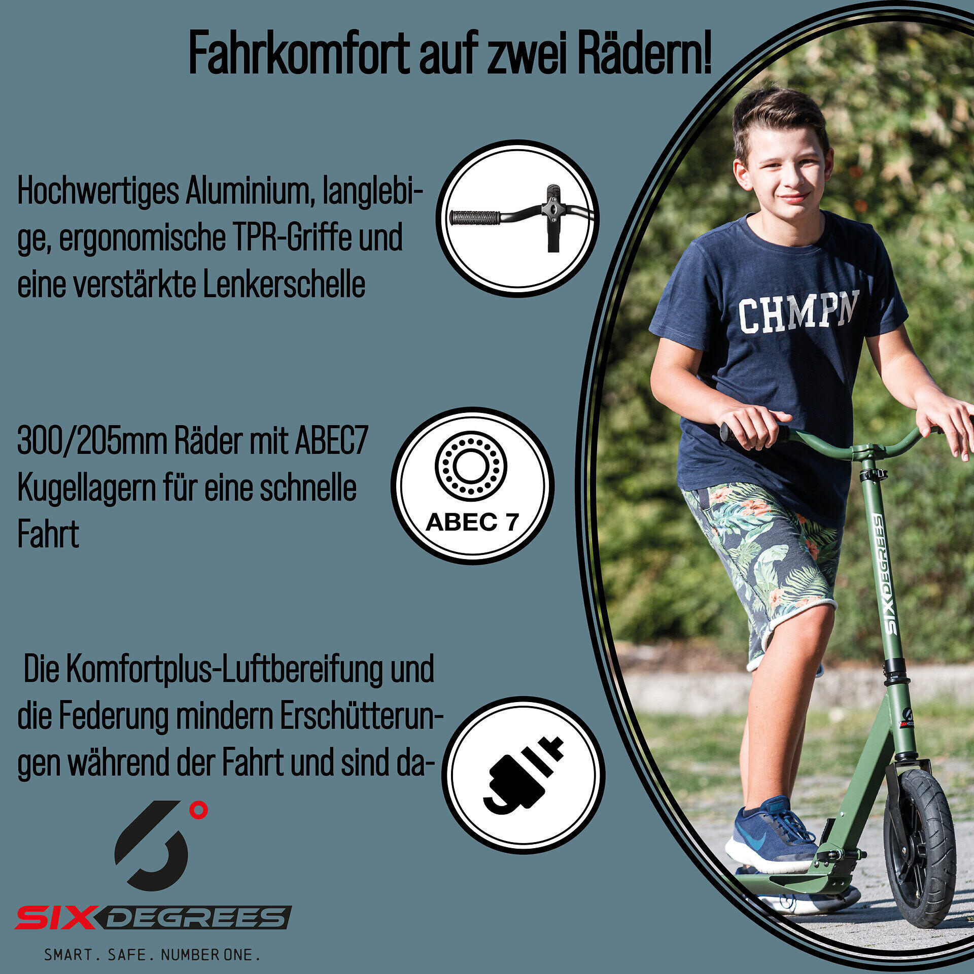 SIX DEGREES Aluminium Scooter All Terrain 300/205 mm schwarz 3/7