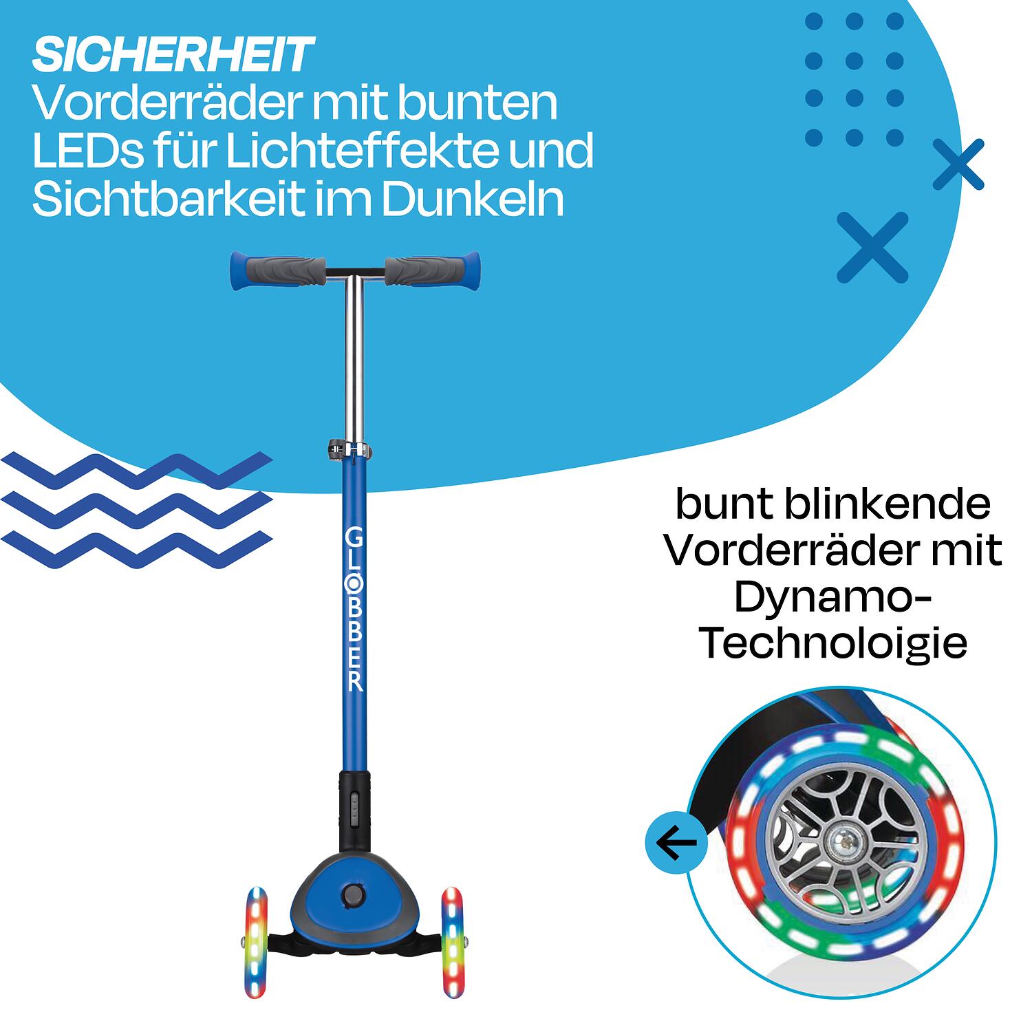 GLOBBER ELITE DELUXE LIGHTS dunkelblau, mit Leuchtrollen 2/7