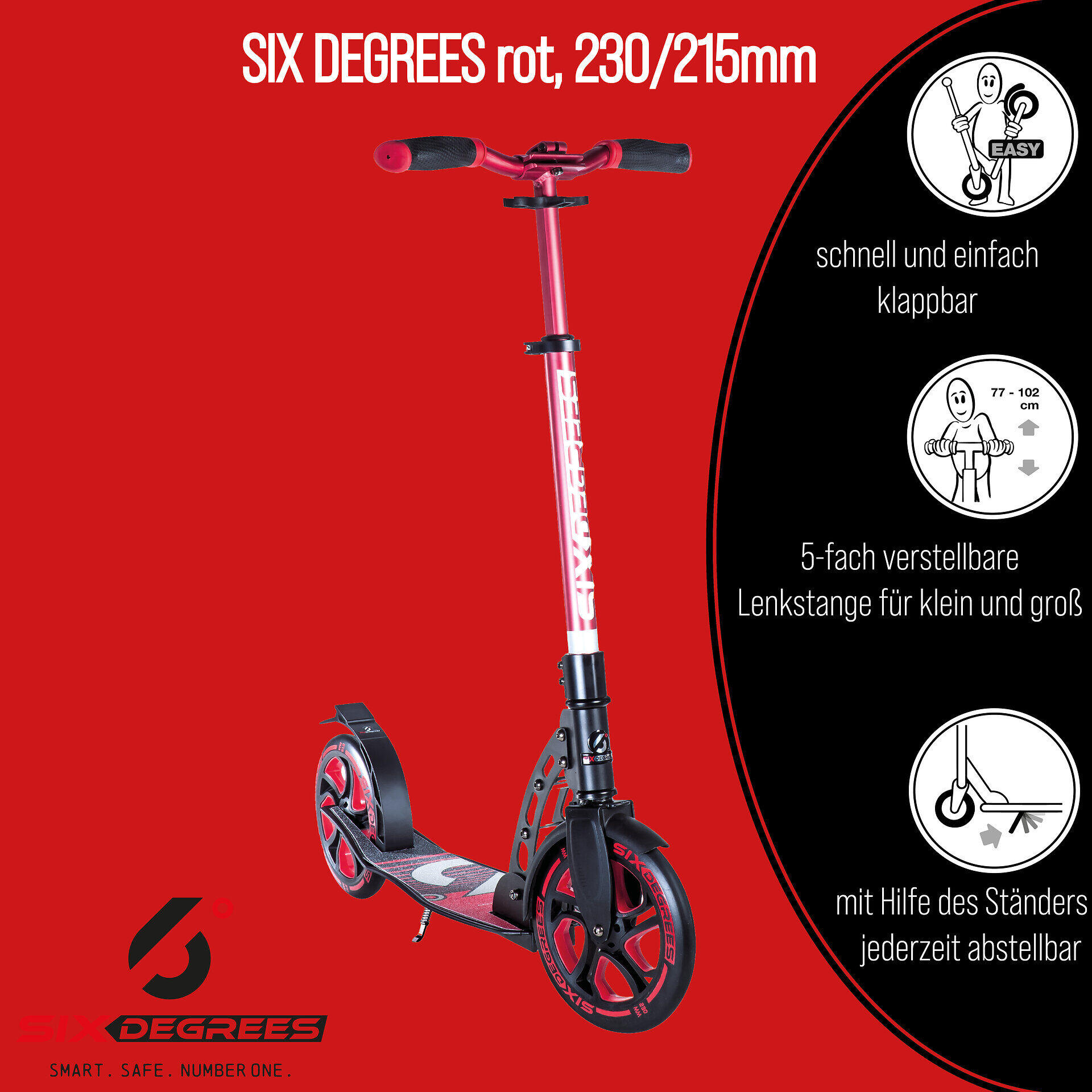 SIX DEGREES Aluminium Scooter 230/215 mm rot 2/7