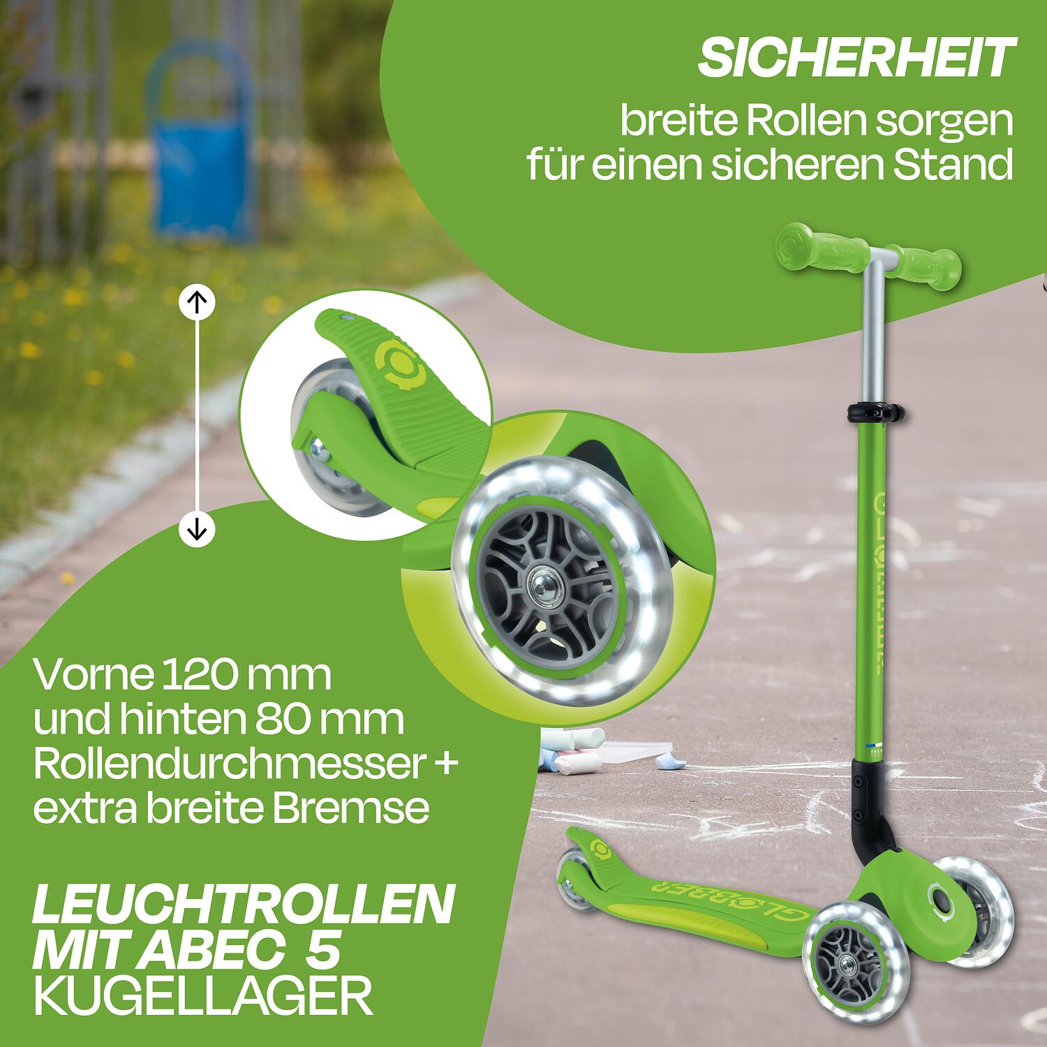 GLOBBER ELITE LIGHTS grün, mit Leuchtrollen 2/7