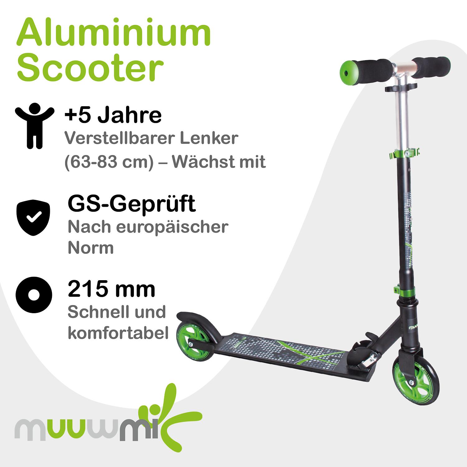 muuwmi Aluminium Scooter 125 mm schwarz-grün 2/7