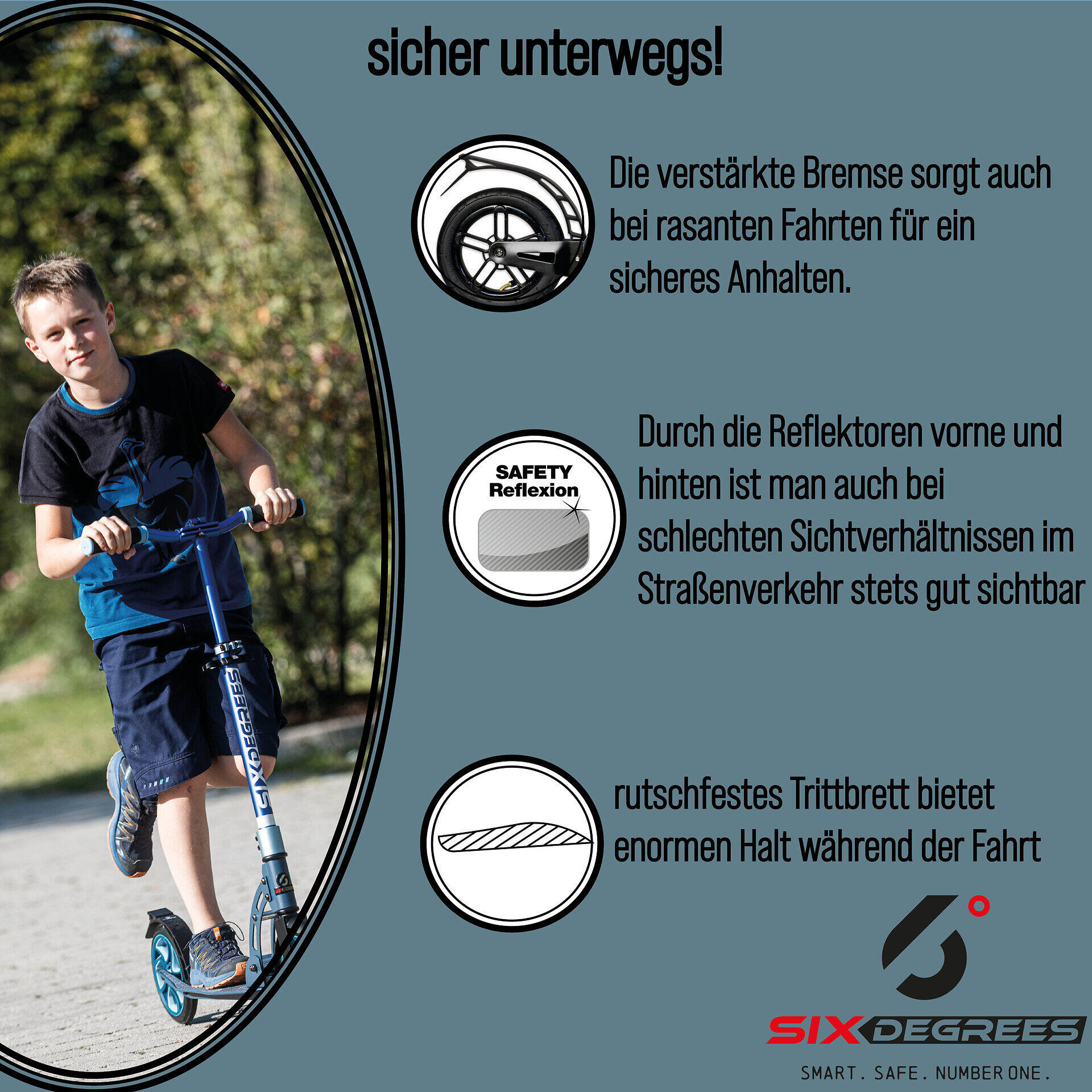 SIX DEGREES Aluminium Scooter All Terrain 300/205 mm schwarz 5/7
