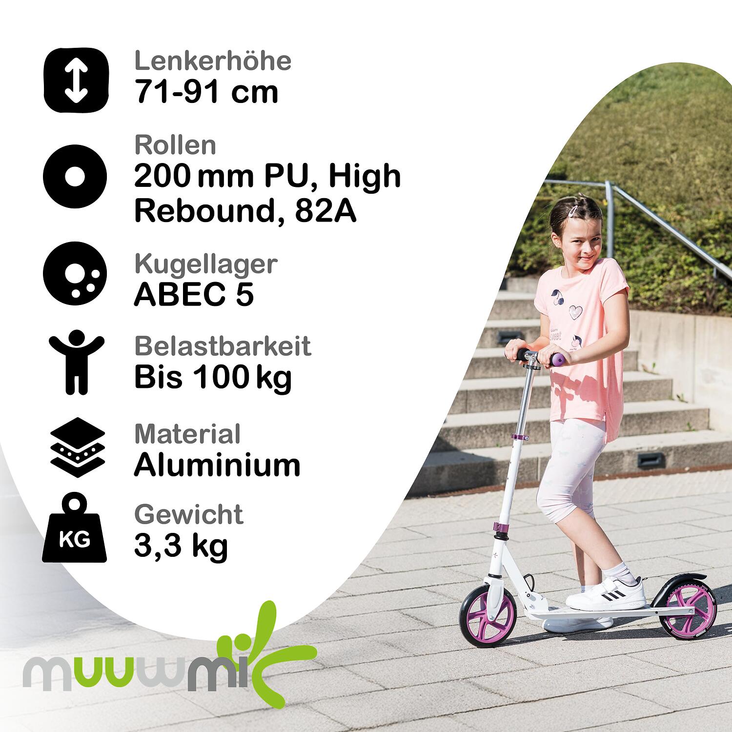 muuwmi Aluminium Scooter 200 mm schwarz-orange 5/7