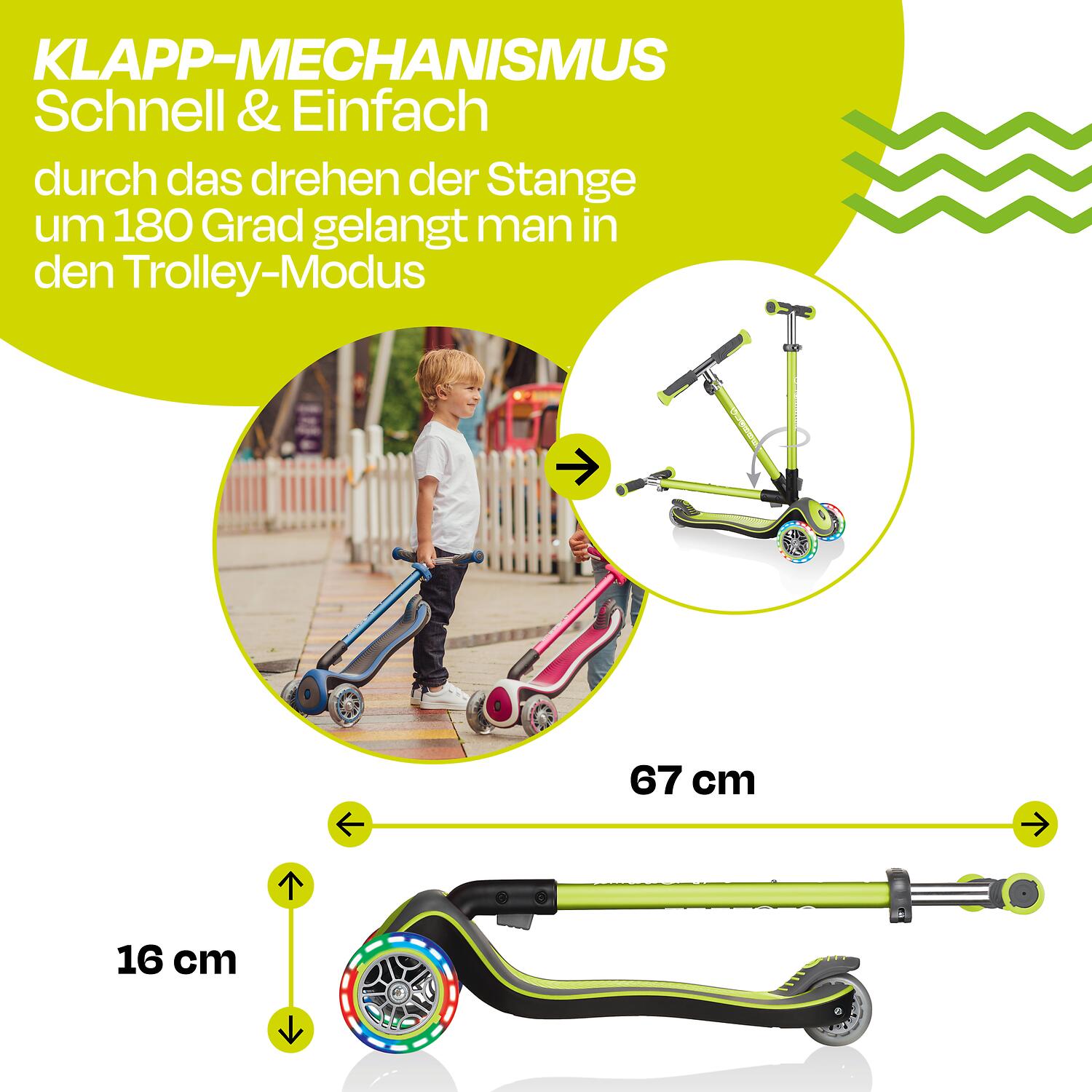 GLOBBER ELITE DELUXE LIGHTS lime grün, mit Leuchtrollen 4/7