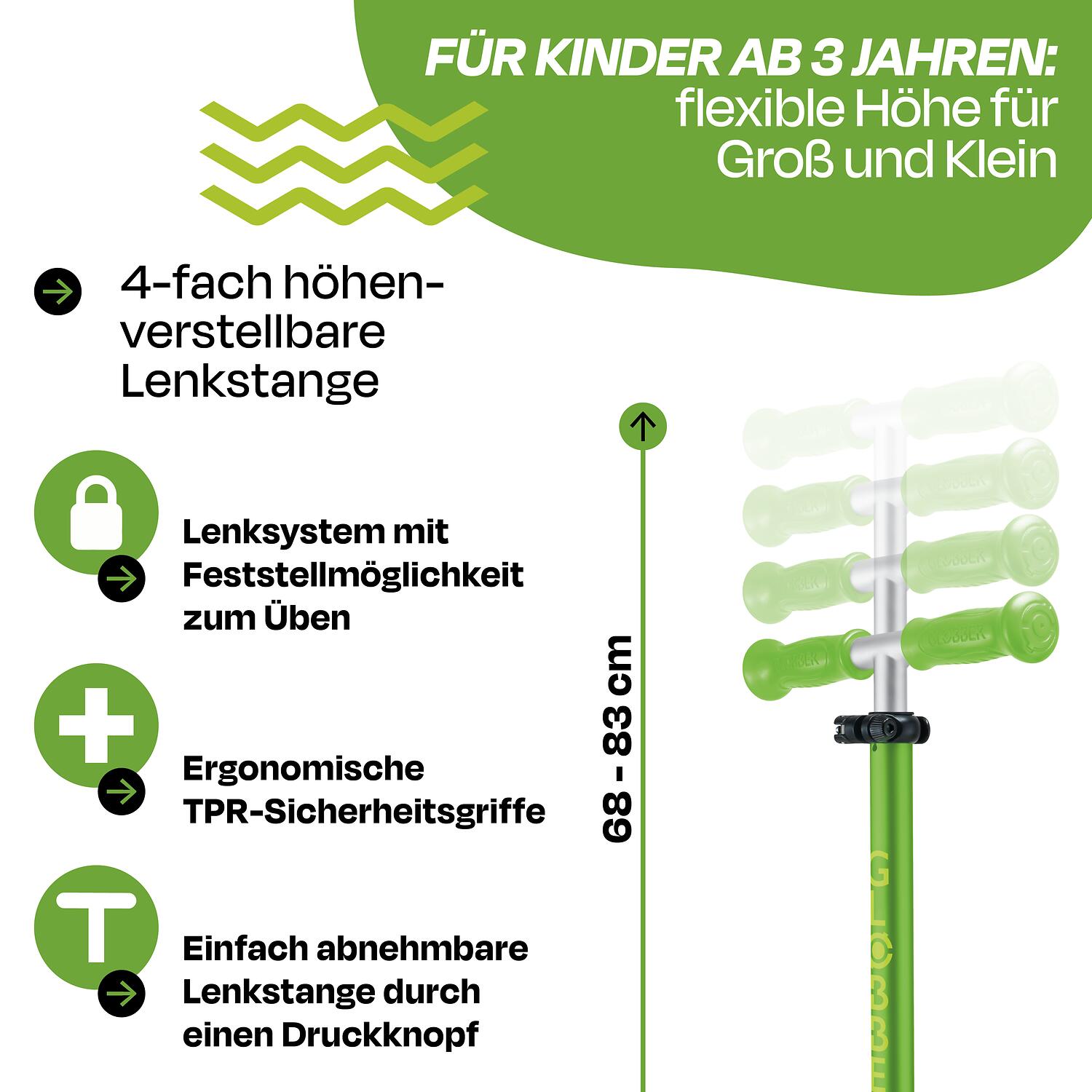 GLOBBER ELITE LIGHTS grün, mit Leuchtrollen 5/7