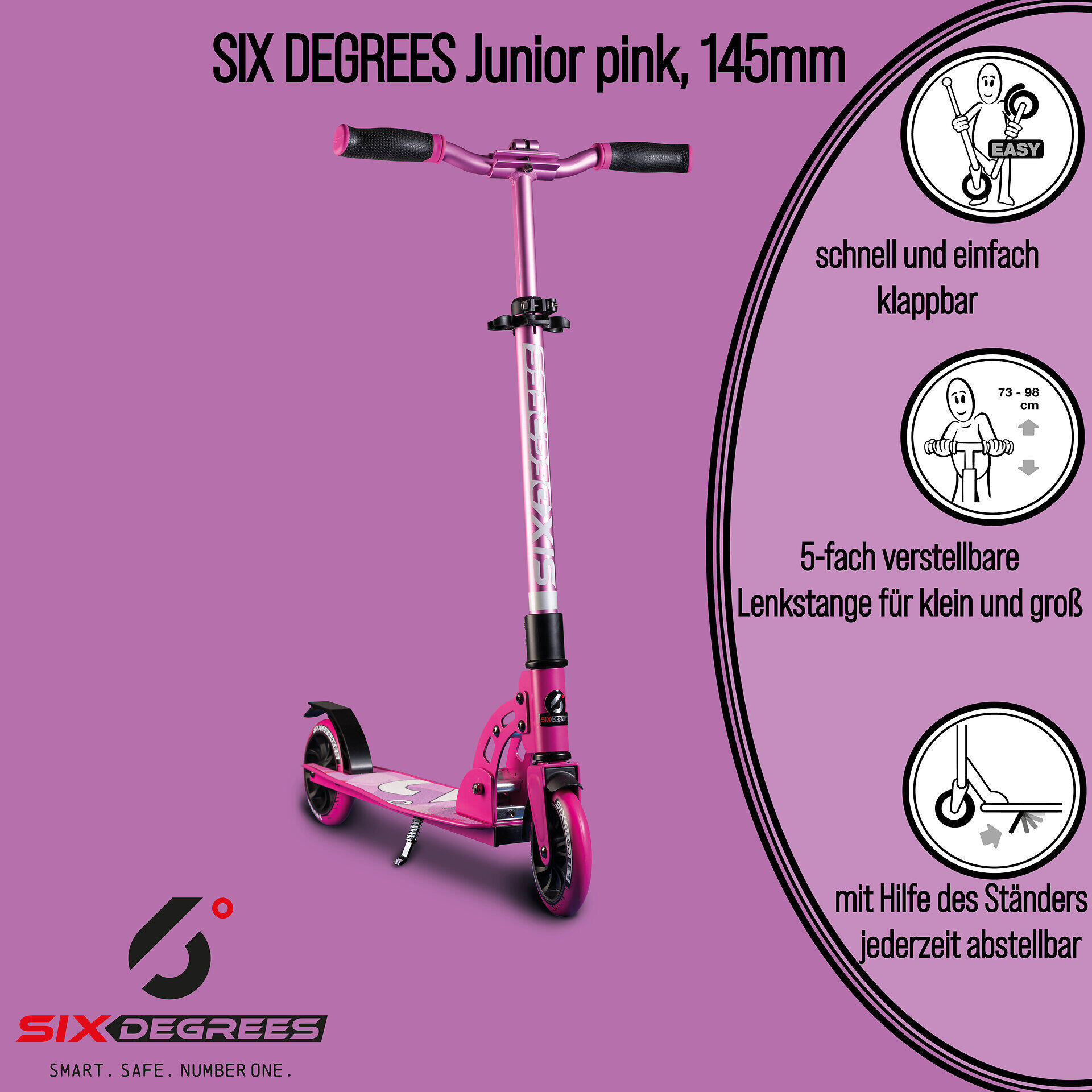SIX DEGREES Aluminium Scooter Junior 145 mm pink 2/7