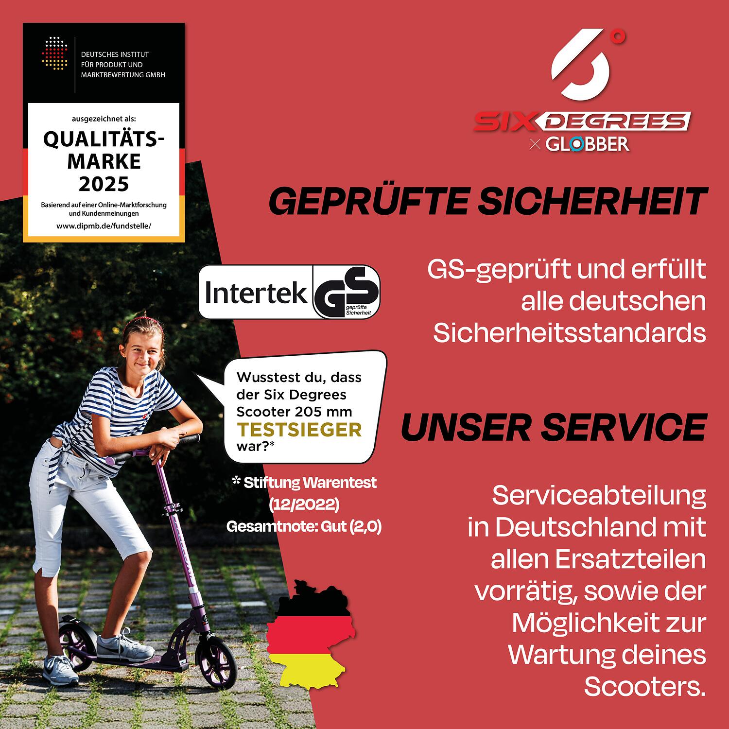 SIX DEGREES Aluminium Scooter 205 mm racing red 6/7