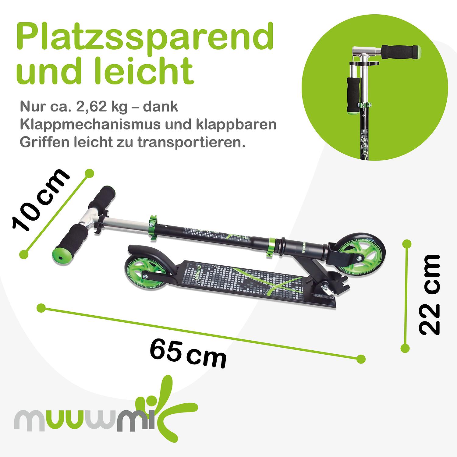 muuwmi Aluminium Scooter 125 mm schwarz-grün 5/7