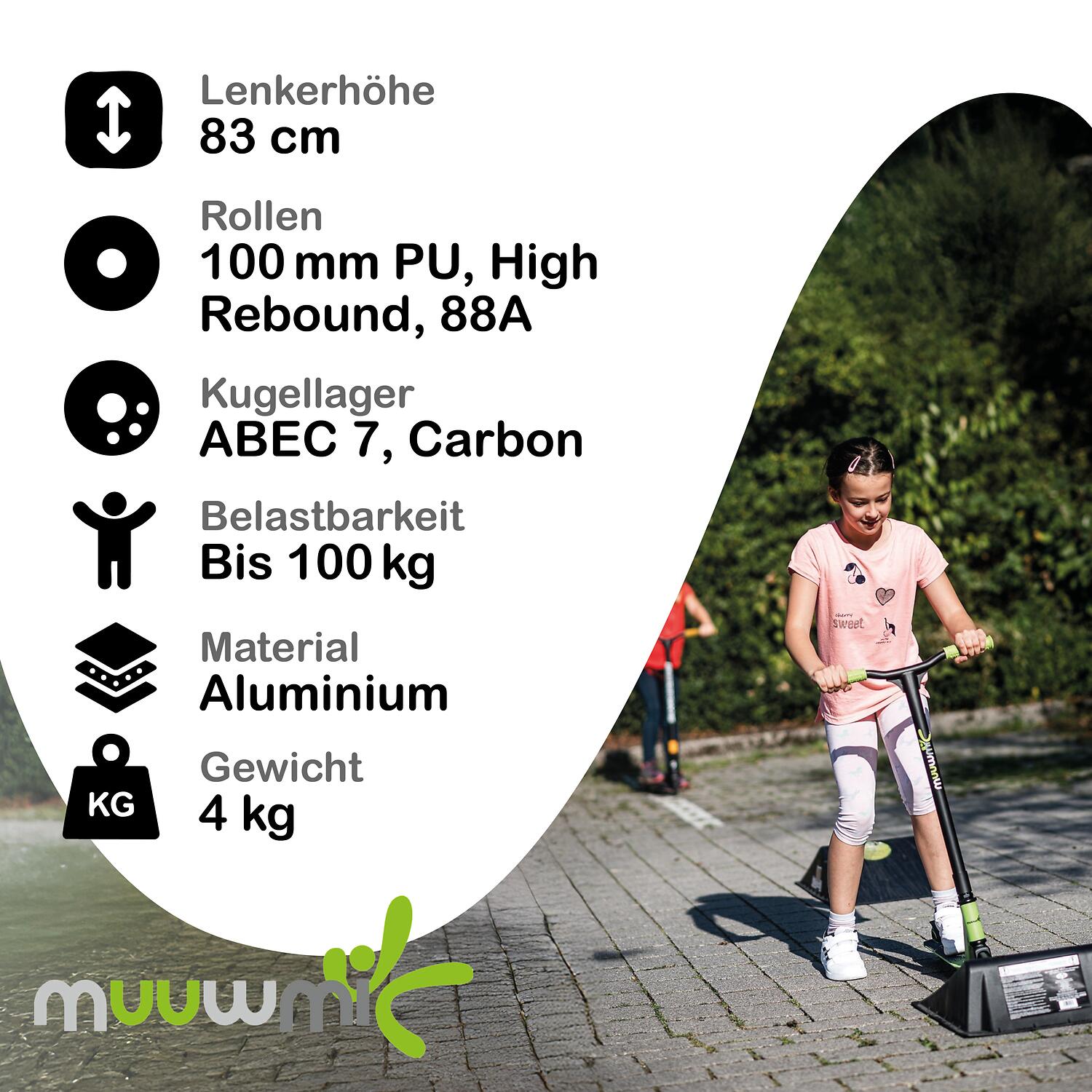 Muuwmi stuntstep Junior zwart/groen 5/7