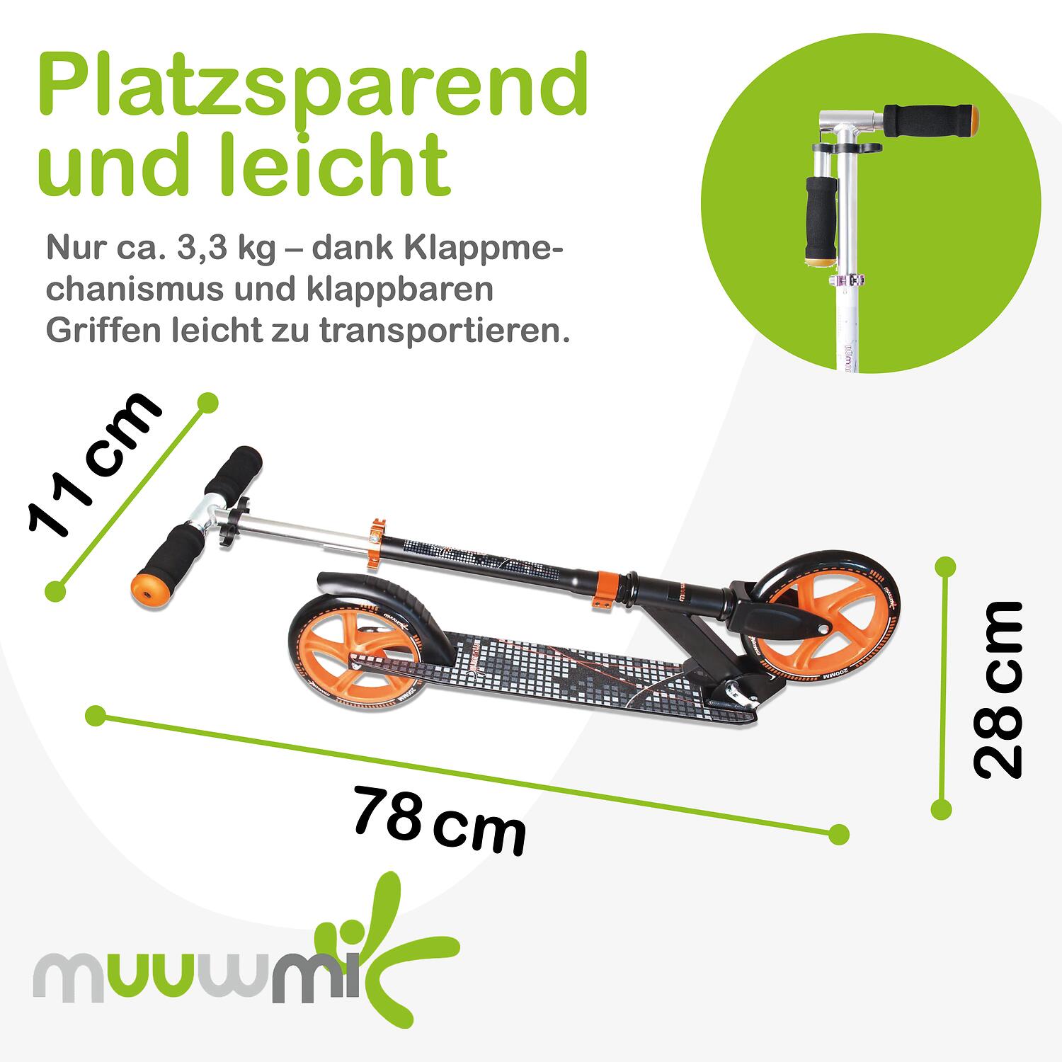 muuwmi Aluminium Scooter 200 mm schwarz-orange 4/7
