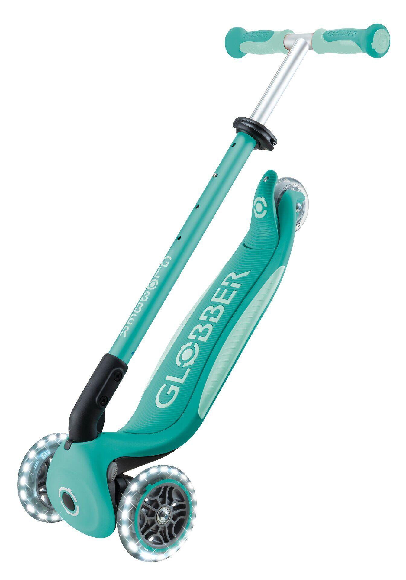 GLOBBER GO-UP DELUXE LIGHTS dunkelmint, mit Leuchtrollen und Leuchtmodul 7/8