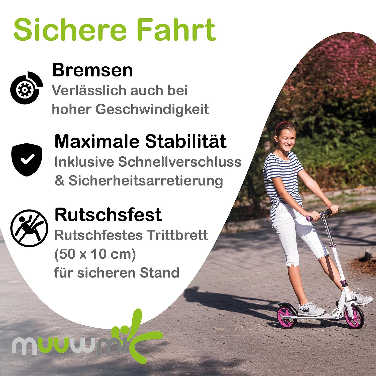 muuwmi Aluminium Scooter 125 mm schwarz-grün 4/7