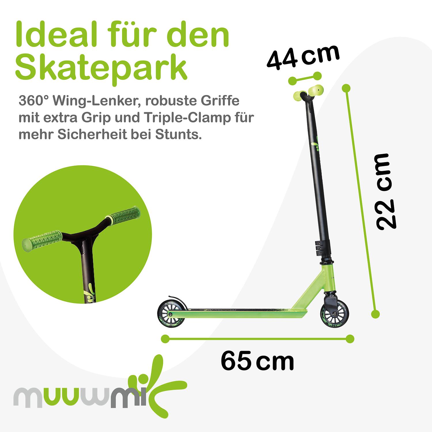 Muuwmi stuntstep Junior zwart/groen 4/7