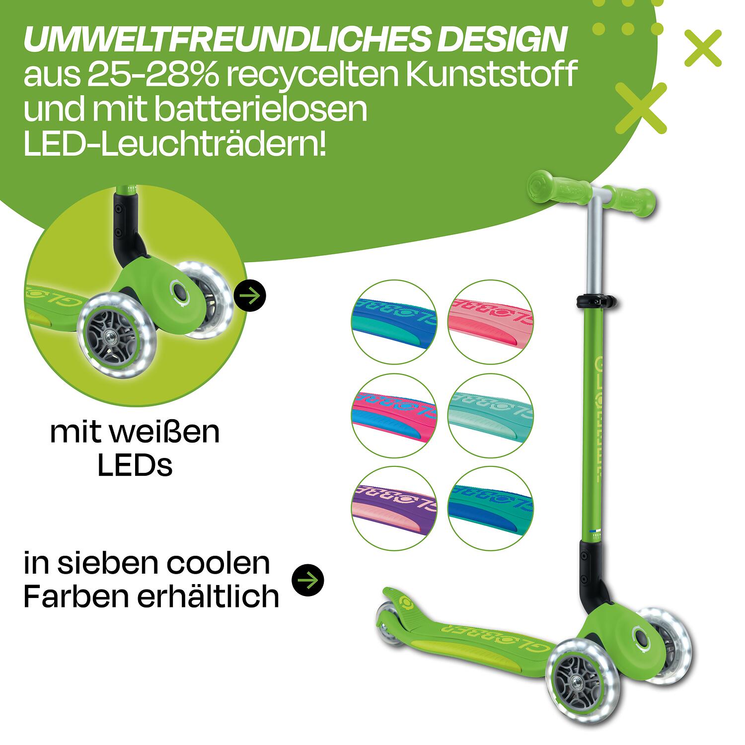 GLOBBER ELITE LIGHTS grün, mit Leuchtrollen 4/7