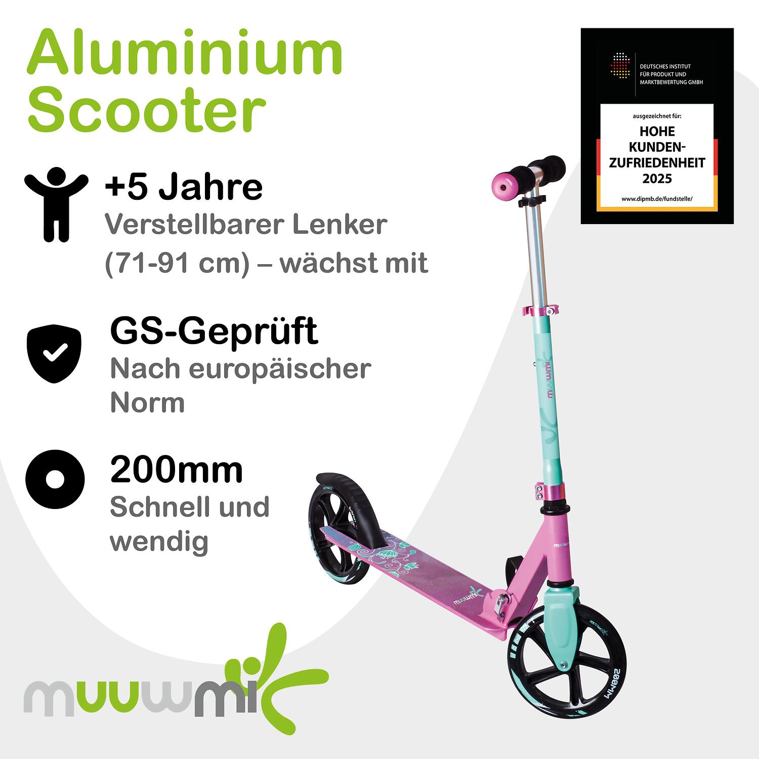 muuwmi Aluminium Scooter 200 mm pink-türkis 2/6