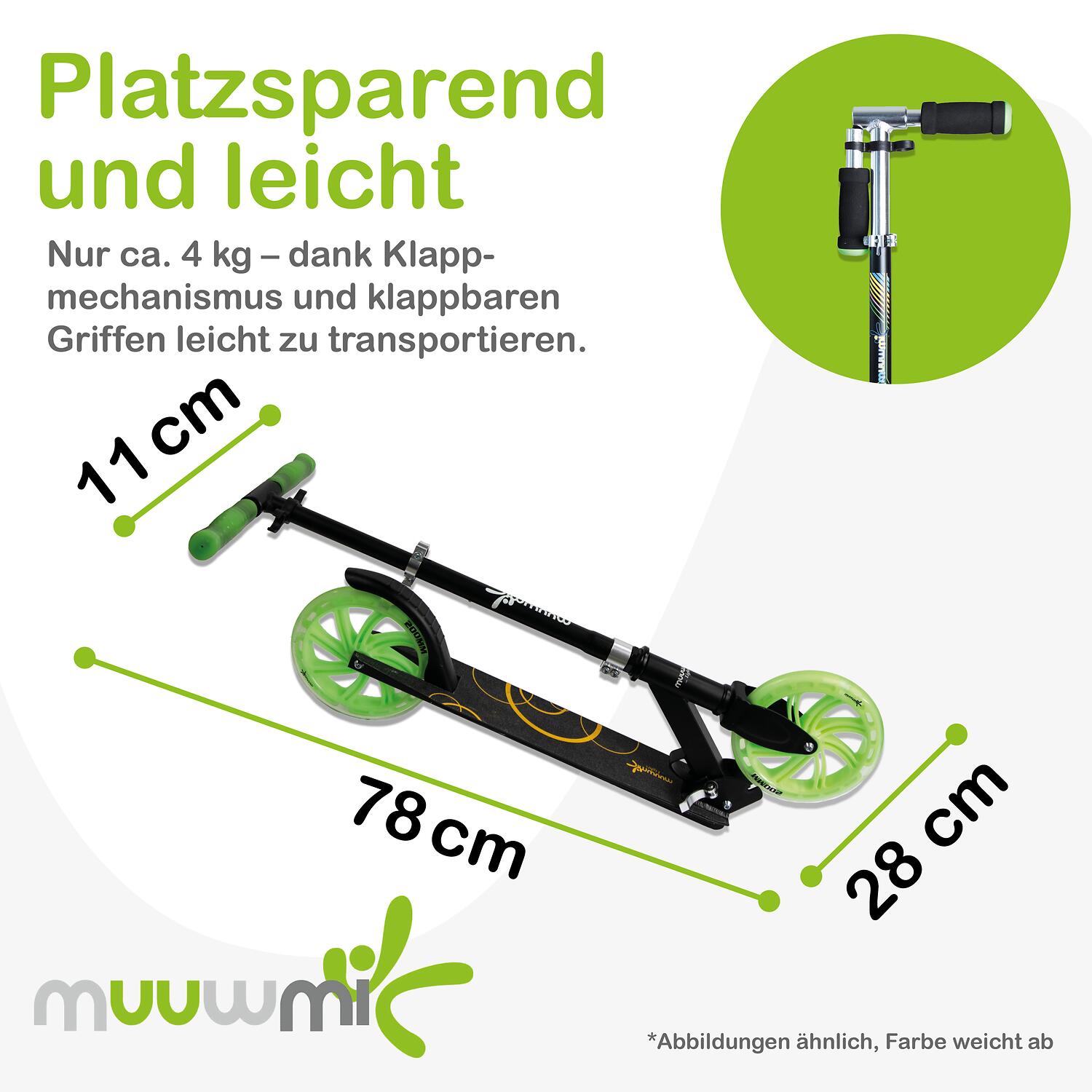muuwmi Lights Aluminium Scooter GLOW 200 mm, mit Leuchtrollen und Glow-Effekt 4/7