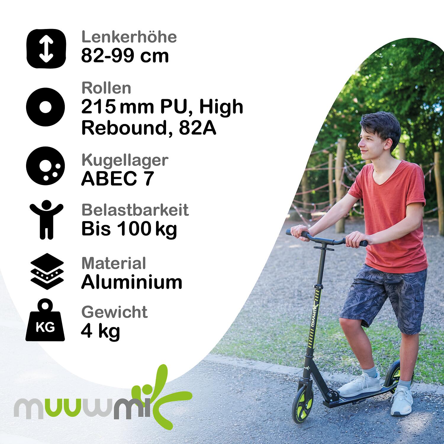 muuwmi Aluminium Scooter Pro 215 mm lime 5/7