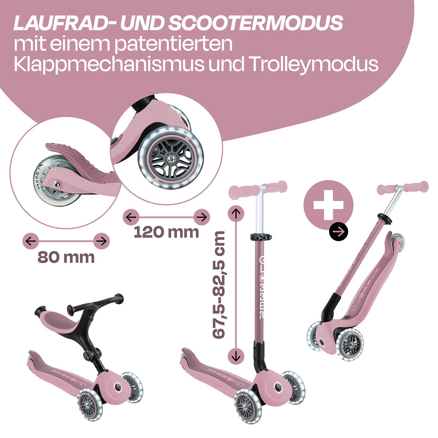 Globber Go Up Active Lights Eco Berry 4/7