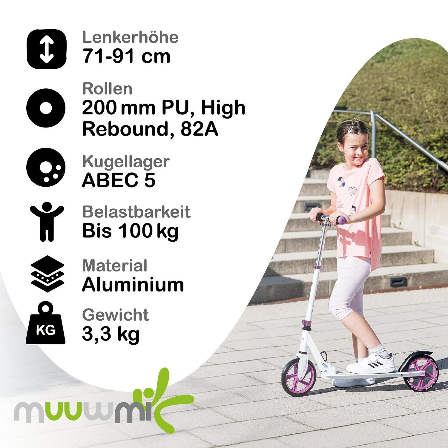 muuwmi Aluminium Scooter 200 mm pink-türkis 5/6