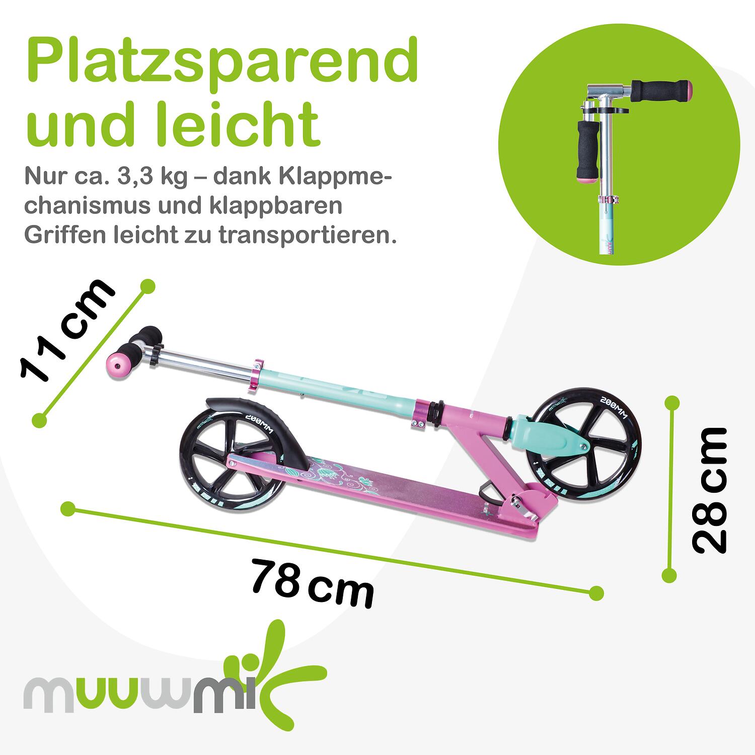 muuwmi Aluminium Scooter 200 mm pink-türkis 4/6