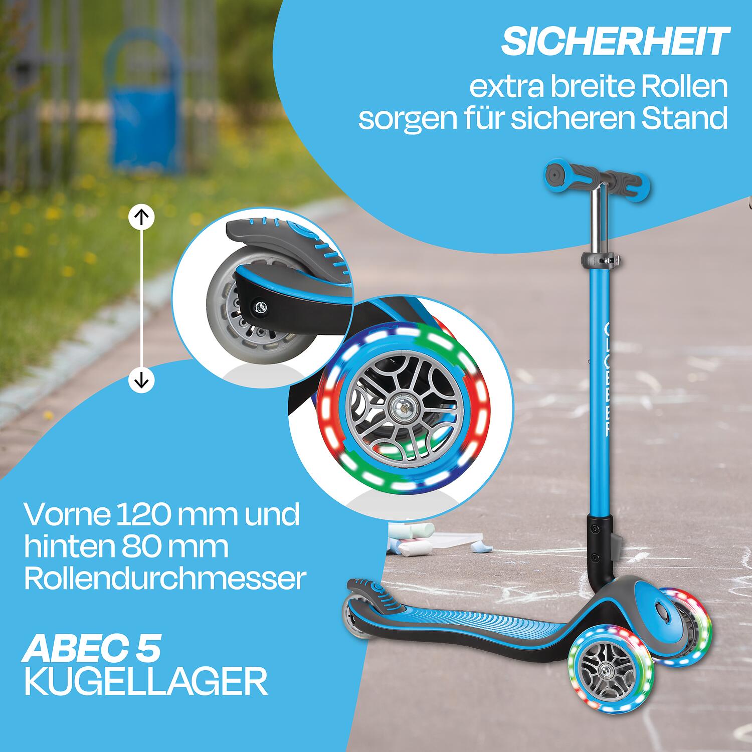 GLOBBER ELITE DELUXE LIGHTS hellblau, mit Leuchtrollen 3/7
