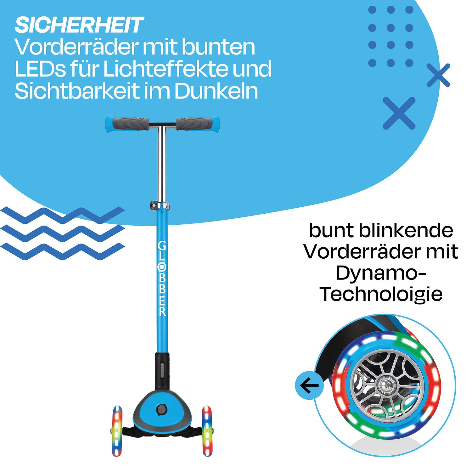 GLOBBER ELITE DELUXE LIGHTS hellblau, mit Leuchtrollen 2/7