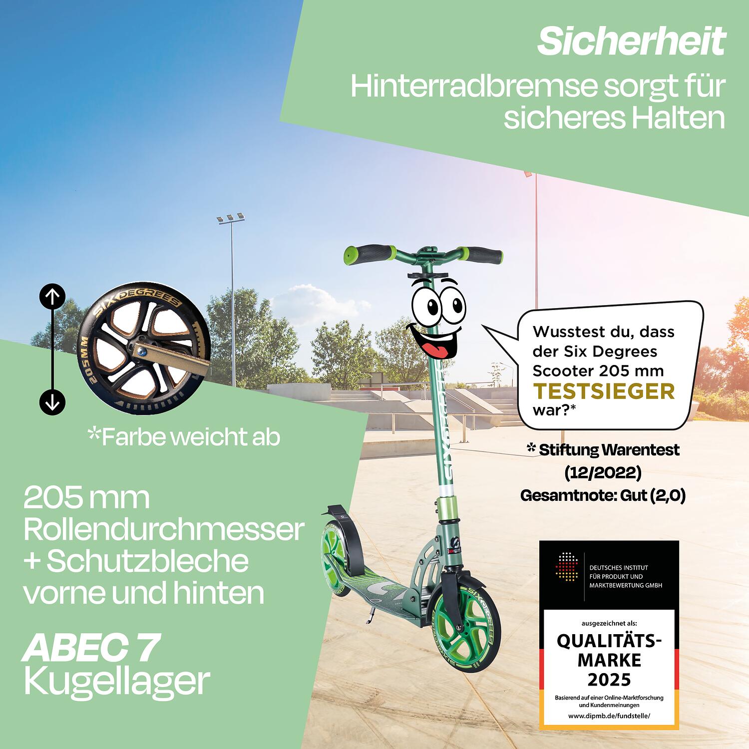 SIX DEGREES Aluminium Scooter 205 mm grün 2/7