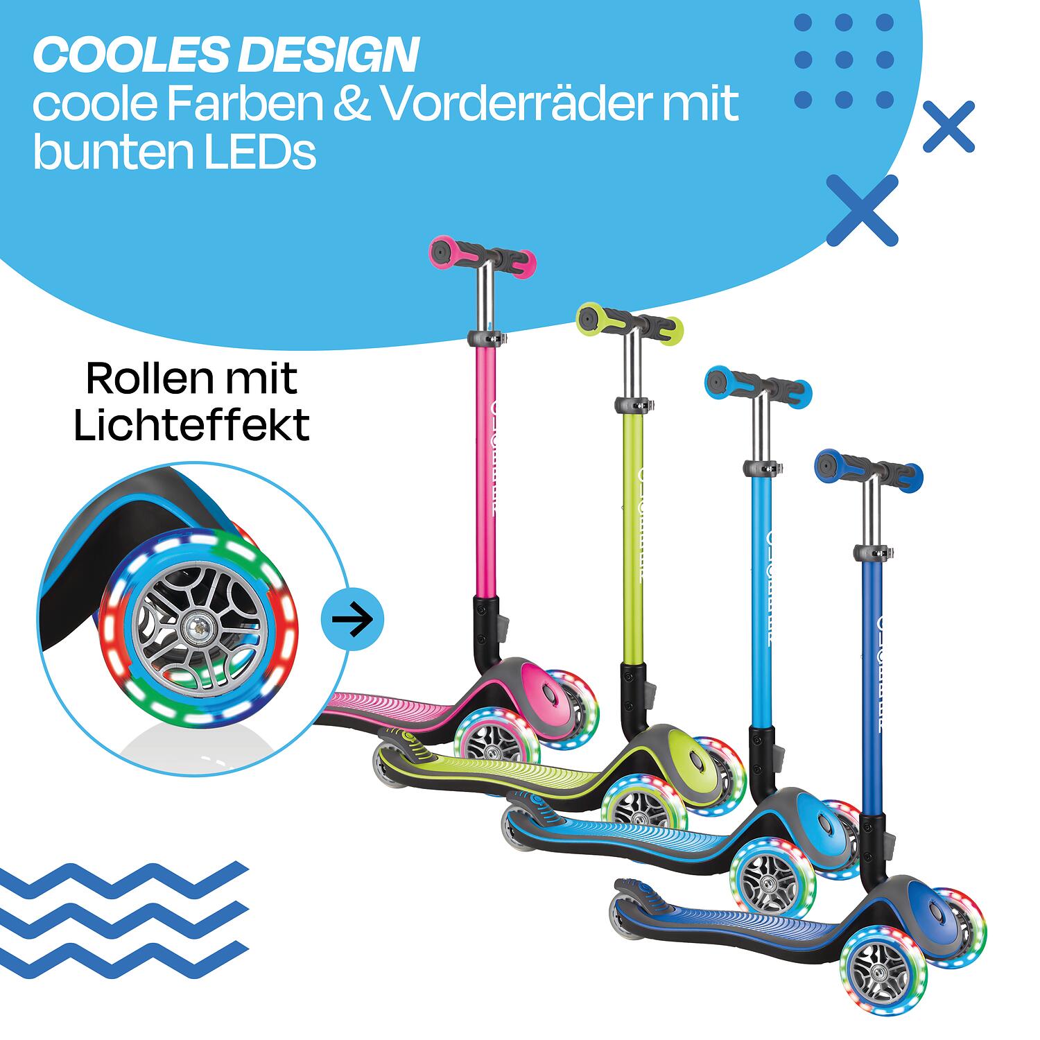 GLOBBER ELITE DELUXE LIGHTS hellblau, mit Leuchtrollen 5/7