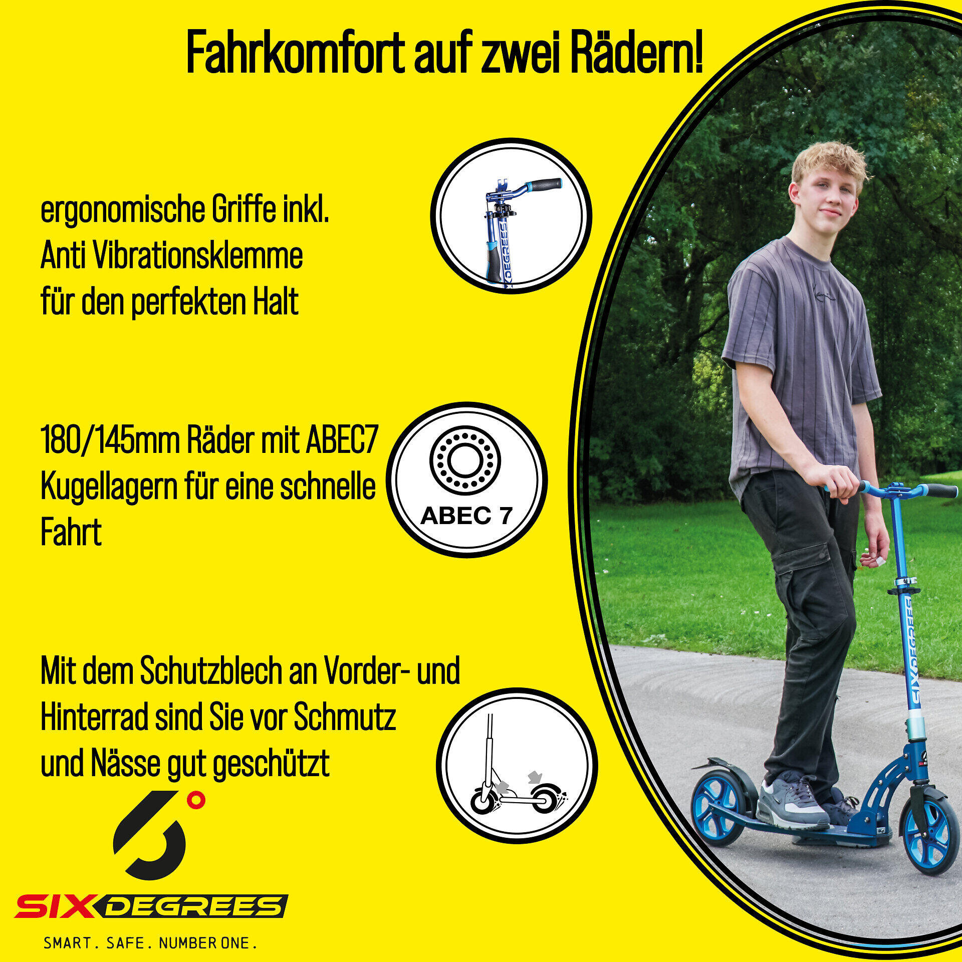 SIX DEGREES Aluminium Scooter Junior 180/145 mm gelb 3/7