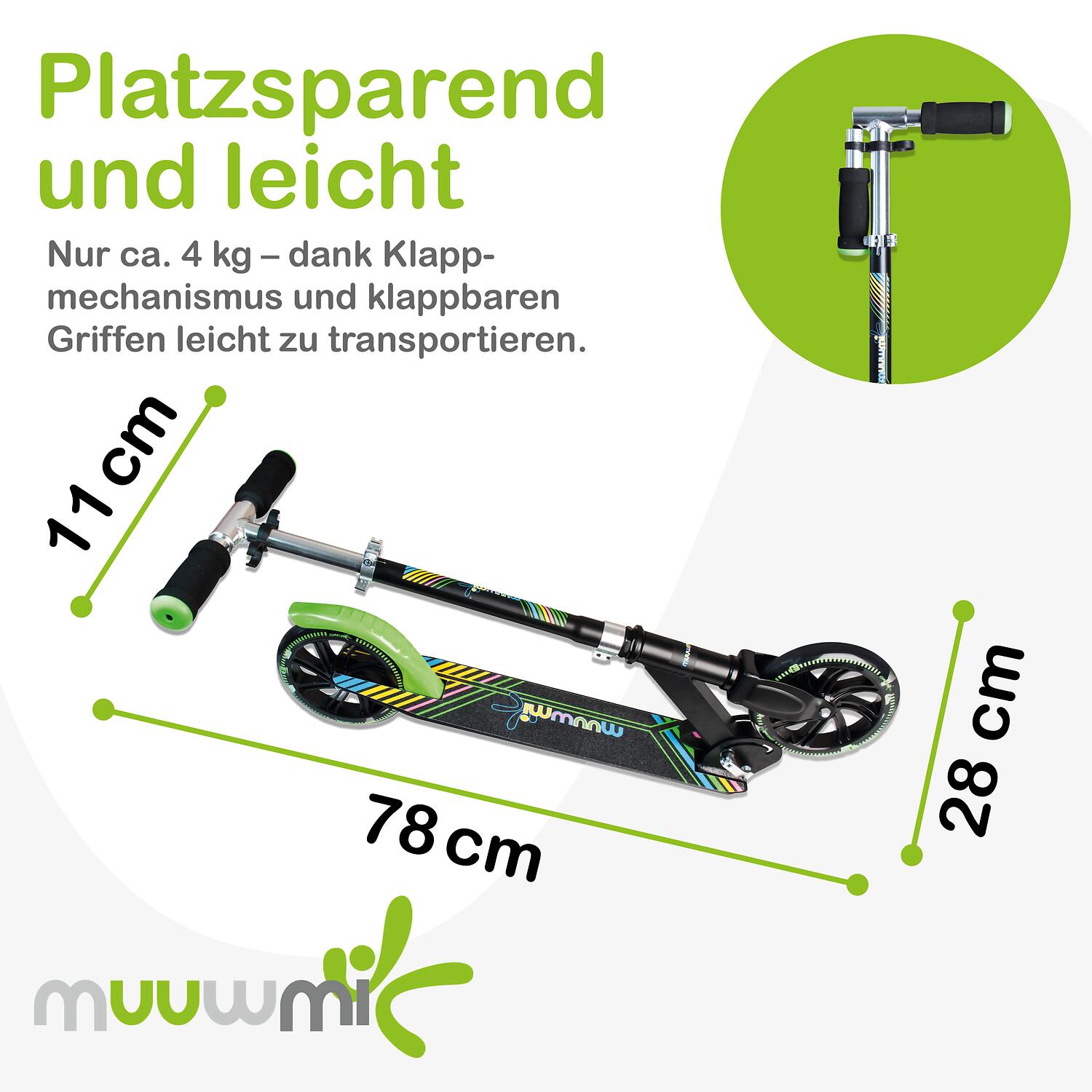 muuwmi Aluminium Scooter Neon 180 mm, mit Leuchtrollen 4/7