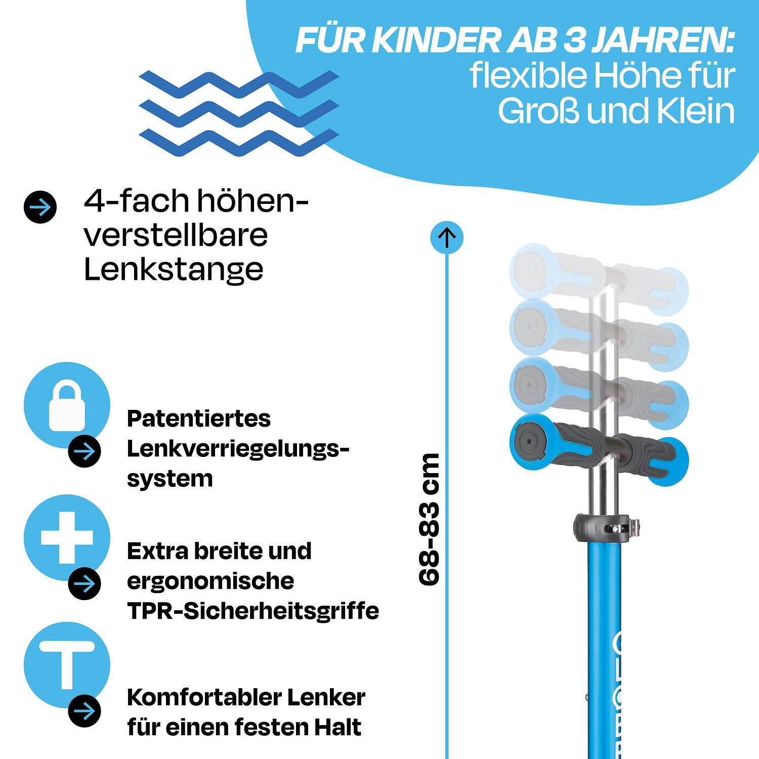 GLOBBER ELITE DELUXE LIGHTS hellblau, mit Leuchtrollen 6/7