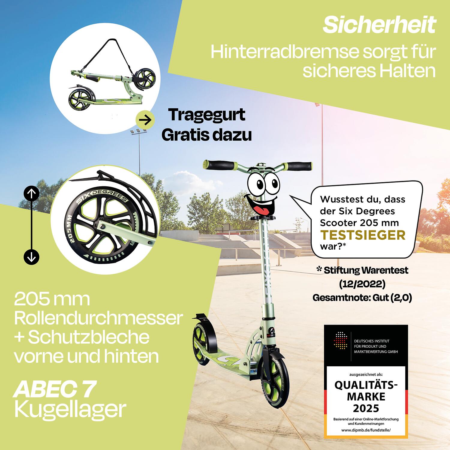 SIX DEGREES Aluminium Scooter 205 mm lime dream 2/7