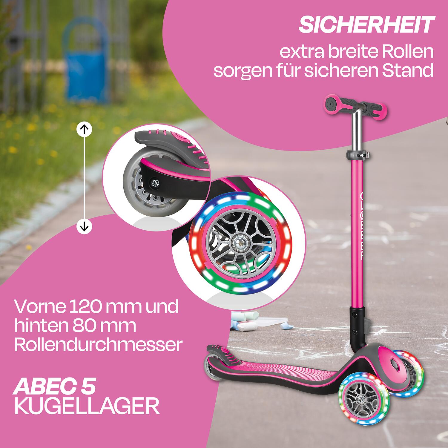 GLOBBER ELITE DELUXE LIGHTS pink, mit Leuchtrollen 3/7