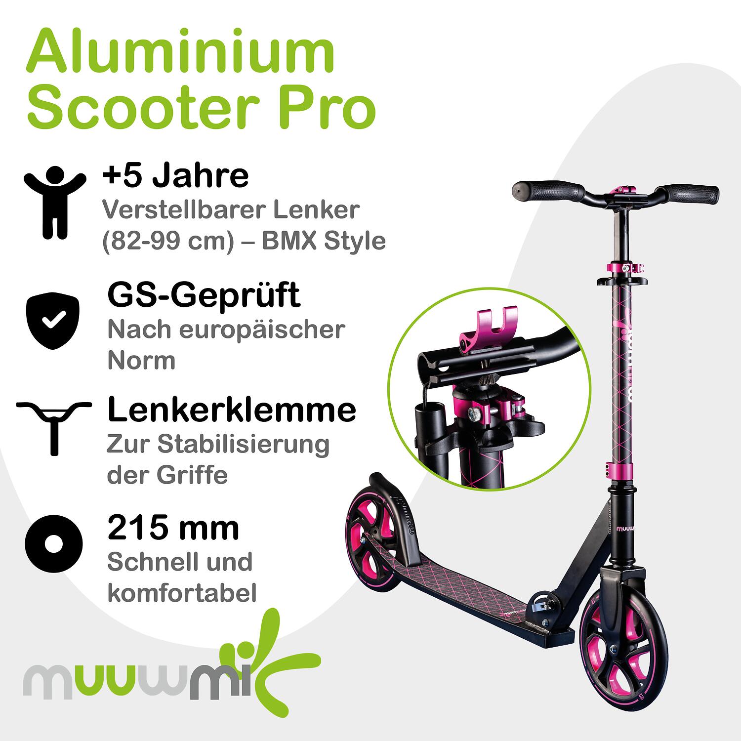 muuwmi Aluminium Scooter Pro 215 mm new pink 2/7