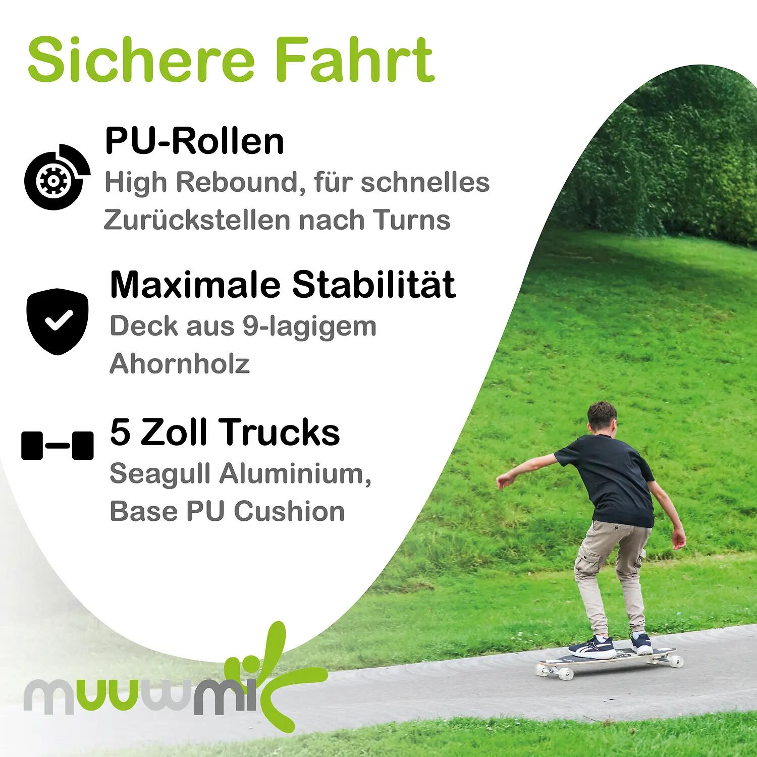 muuwmi Skateboard - ABEC 5 Ball Bearing, Wave Design, with backpack 3/11